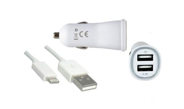 DINIC - IP-K-B2 - KFZ-Ladeadapter 12V+Lightning auf USB Kabel wei? 1m