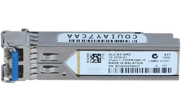 Cisco - GLC-EX-SMD - SFP (mini-GBIC) transceiver module - GigE - 1000Base-EX - LC/PC single-mode - up to 40 km - 1310 nm