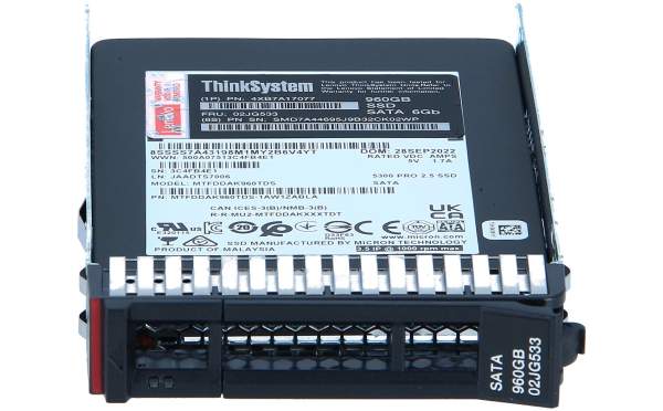 Lenovo - 4XB7A17077 - ThinkSystem 2.5in 5300 960GB Entry SATA 6Gb Hot Swap SSD