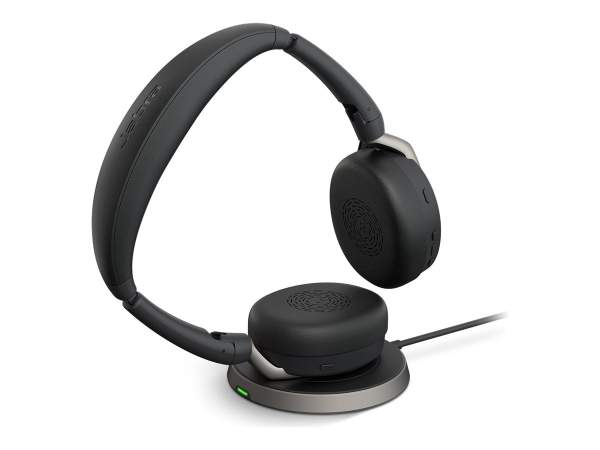 Jabra - 26699-999-989 - Evolve2 65 Flex MS Stereo - Headset on-ear Bluetooth - wireless - active noise cancelling - USB-A - black - with wireless charging pad - Certified for Microsoft Teams