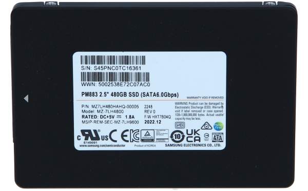 Samsung - MZ7LH480HAHQ-00005 - 480GB PM883 2.5in SATA Enterprise SSD