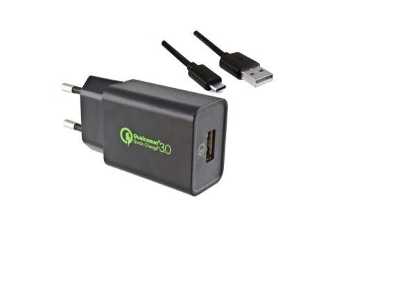 DINIC - PW-CA-Q3 - 230V USB Quick Charge 3.0 Ladeadapter + USB-C auf A Kabel