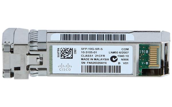 Cisco - SFP-10G-SR-S - SFP+ transceiver module - 10 GigE - 10GBase-SR - LC/PC multi-mode - up to 400 m - 850 nm