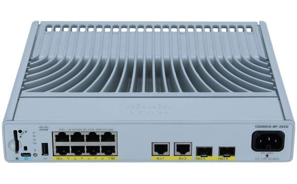 Cisco - C9200CX-8P-2X2G-E - Catalyst 9200CX - Network Essentials - switch - compact - L3 - Managed - 8 x 10/100/1000 (PoE+) + 2 x 1000Base-T + 2 x 10 Gigabit SFP+ (uplink) - rack-mountable - PoE+ (240 W)