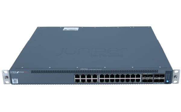 Juniper - EX4100-24P - 24-port 10/100/1000BASE-T PoE+ switch - 4x10GbE uplinks - 4x25GbE stacking/uplink ports - 1x redundant fan JPSU-920-AC-AFO included